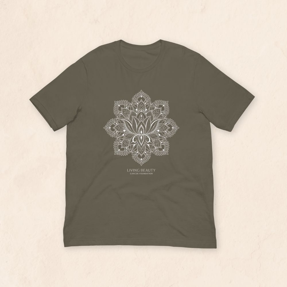 Unisex White Mandala T-shirt (White on Army)