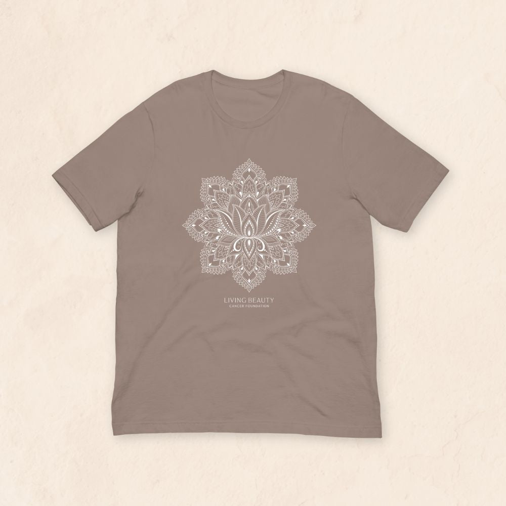 Unisex White Mandala T-shirt (White on Pebble)