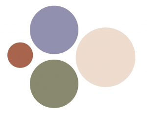 Our new color palette. Four different sized circles, each a different color: lavender, cream, sage, and terracotta.